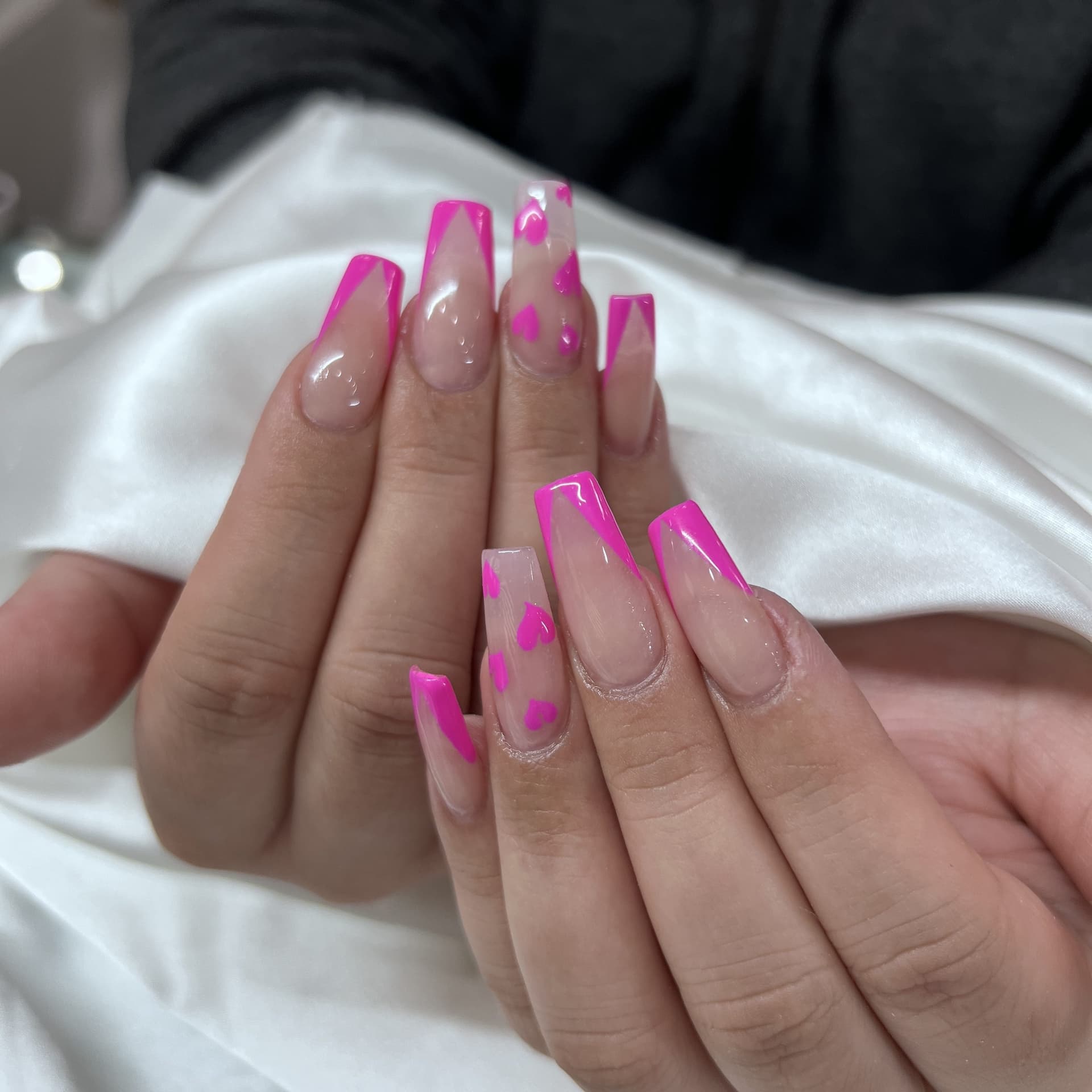 Pink heart French nail art design